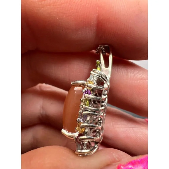Peach moonstone necklace in platinum over sterling silver - Picture 10 of 11